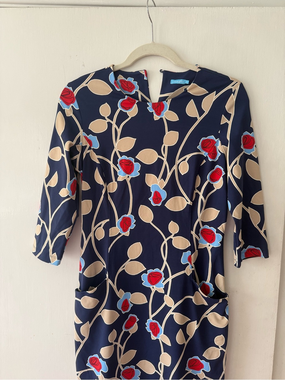J. McLaughlin Navy Dress with Red & Beige Floral Motif